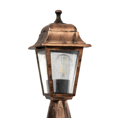 GloboStar® SOLME 203-0215 Vintage Επιδαπέδιο Φωτιστικό Φαναράκι Μονόφωτο 1 x E27 IP44 Χάλκινο & Διάφανο Πλαστικό - Μ22 x Π22 x Υ40cm