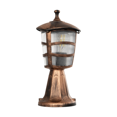 GloboStar® ZARDIN 203-0225 Vintage Επιδαπέδιο Φωτιστικό Φαναράκι Μονόφωτο 1 x E27 IP44 Χάλκινο & Διάφανο Πλαστικό - Μ17 x Π17 x Υ35cm