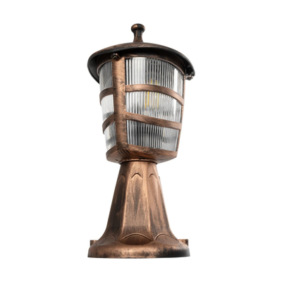 GloboStar® ZARDIN 203-0225 Vintage Επιδαπέδιο Φωτιστικό Φαναράκι Μονόφωτο 1 x E27 IP44 Χάλκινο & Διάφανο Πλαστικό - Μ17 x Π17 x Υ35cm