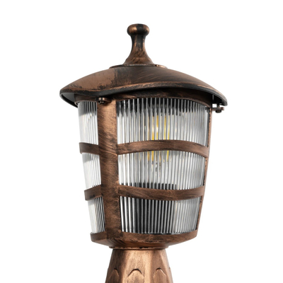 GloboStar® ZARDIN 203-0225 Vintage Επιδαπέδιο Φωτιστικό Φαναράκι Μονόφωτο 1 x E27 IP44 Χάλκινο & Διάφανο Πλαστικό - Μ17 x Π17 x Υ35cm