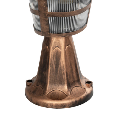 GloboStar® ZARDIN 203-0225 Vintage Επιδαπέδιο Φωτιστικό Φαναράκι Μονόφωτο 1 x E27 IP44 Χάλκινο & Διάφανο Πλαστικό - Μ17 x Π17 x Υ35cm