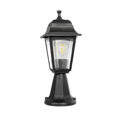 GloboStar® SOLME 203-0210 Vintage Επιδαπέδιο Φωτιστικό Φαναράκι Μονόφωτο 1 x E27 IP44 Μαύρο & Διάφανο Πλαστικό - Μ22 x Π22 x Υ40cm