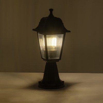 GloboStar® SOLME 203-0210 Vintage Επιδαπέδιο Φωτιστικό Φαναράκι Μονόφωτο 1 x E27 IP44 Μαύρο & Διάφανο Πλαστικό - Μ22 x Π22 x Υ40cm