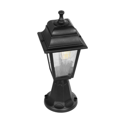 GloboStar® SOLME 203-0210 Vintage Επιδαπέδιο Φωτιστικό Φαναράκι Μονόφωτο 1 x E27 IP44 Μαύρο & Διάφανο Πλαστικό - Μ22 x Π22 x Υ40cm