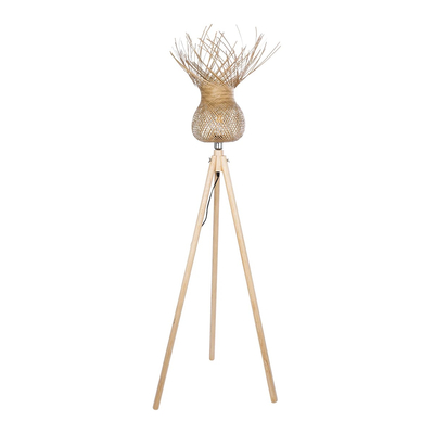 GloboStar® POPPY 01984 Boho Επιδαπέδιο Φωτιστικό Μονόφωτο 1 x E27 IP20 Μπεζ Ξύλο - Μ58 x Π58 x Υ168cm