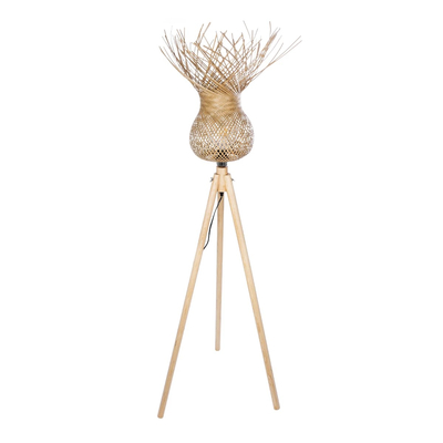 GloboStar® POPPY 01984 Boho Επιδαπέδιο Φωτιστικό Μονόφωτο 1 x E27 IP20 Μπεζ Ξύλο - Μ58 x Π58 x Υ168cm