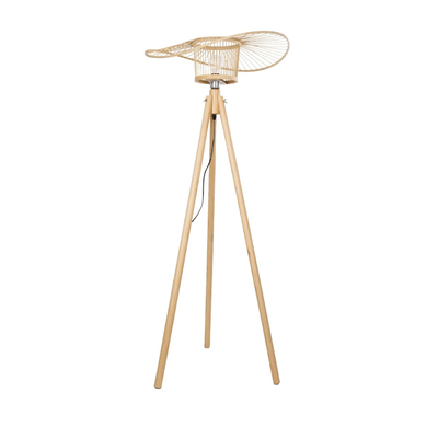 GloboStar® POPPY 01987 Boho Επιδαπέδιο Φωτιστικό Μονόφωτο 1 x E27 IP20 Μπεζ Ξύλο - Μ58 x Π58 x Υ138cm