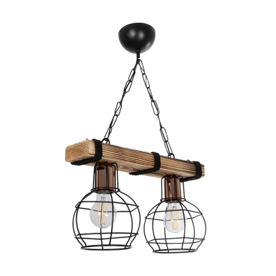 GLOBOSTAR® STARLO 201-0005 Vintage Κρεμαστό Φωτιστικό Οροφής με Ντουί 2 x E27 AC 220-240V IP20 - Μπεζ & Μαύρο - Μ38 x Π16 x Υ23cm