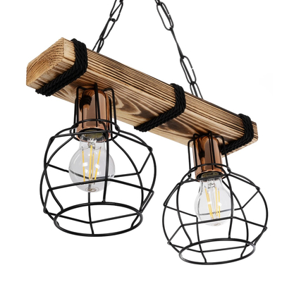 GLOBOSTAR® STARLO 201-0005 Vintage Κρεμαστό Φωτιστικό Οροφής με Ντουί 2 x E27 AC 220-240V IP20 - Μπεζ & Μαύρο - Μ38 x Π16 x Υ23cm