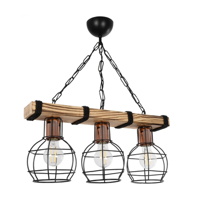 GLOBOSTAR® STARLO 201-0006 Vintage Κρεμαστό Φωτιστικό Οροφής με Ντουί 3 x E27 AC 220-240V IP20 - Μπεζ & Μαύρο - Μ50 x Π16 x Υ23cm