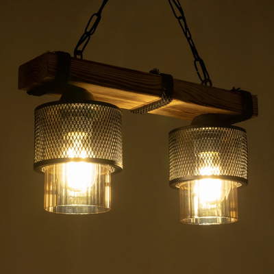 GLOBOSTAR® GLORA 201-0008 Vintage Κρεμαστό Φωτιστικό Οροφής με Ντουί 2 x E27 AC 220-240V IP20 - Μπεζ & Μαύρο - Μ38 x Π12 x Υ21cm