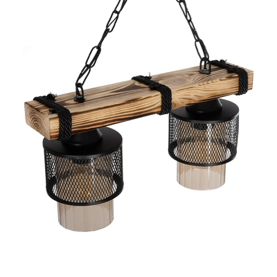 GLOBOSTAR® GLORA 201-0008 Vintage Κρεμαστό Φωτιστικό Οροφής με Ντουί 2 x E27 AC 220-240V IP20 - Μπεζ & Μαύρο - Μ38 x Π12 x Υ21cm