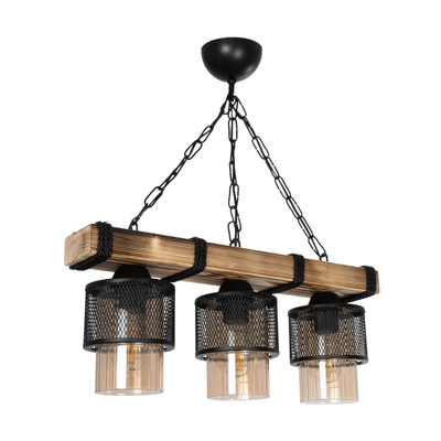 GLOBOSTAR® GLORA 201-0009 Vintage Κρεμαστό Φωτιστικό Οροφής με Ντουί 3 x E27 AC 220-240V IP20 - Μπεζ & Μαύρο - Μ50 x Π12 x Υ21cm