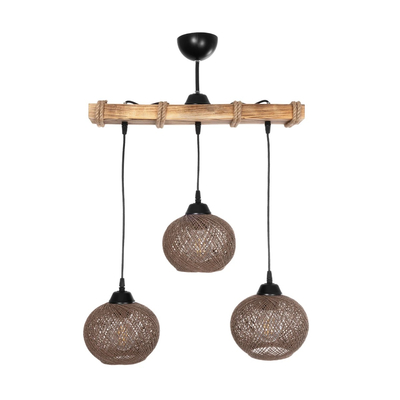 GLOBOSTAR® LUMA 201-0012 Vintage Κρεμαστό Φωτιστικό Οροφής με Ντουί 3 x E27 AC 220-240V IP20 - Καφέ & Μπεζ - Μ55 x Π18 x Υ65cm