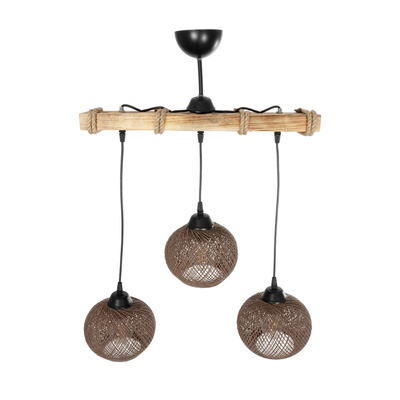 GLOBOSTAR® LUMA 201-0012 Vintage Κρεμαστό Φωτιστικό Οροφής με Ντουί 3 x E27 AC 220-240V IP20 - Καφέ & Μπεζ - Μ55 x Π18 x Υ65cm