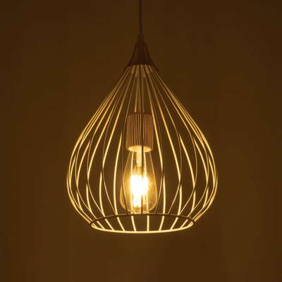 GLOBOSTAR® RADIARO 201-0014 Vintage Κρεμαστό Φωτιστικό Οροφής με Ντουί 1 x E27 AC 220-240V IP20 - Λευκό & Χάλκινο - Μ26 x Π26 x Υ35cm