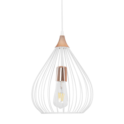 GLOBOSTAR® RADIARO 201-0014 Vintage Κρεμαστό Φωτιστικό Οροφής με Ντουί 1 x E27 AC 220-240V IP20 - Λευκό & Χάλκινο - Μ26 x Π26 x Υ35cm