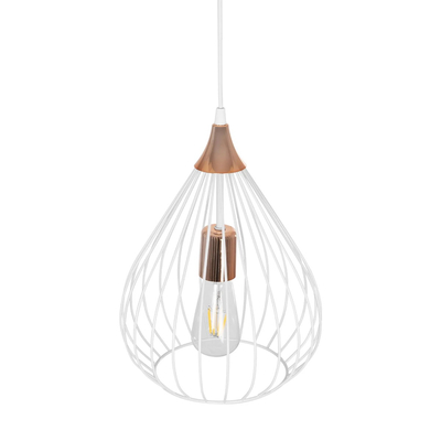 GLOBOSTAR® RADIARO 201-0014 Vintage Κρεμαστό Φωτιστικό Οροφής με Ντουί 1 x E27 AC 220-240V IP20 - Λευκό & Χάλκινο - Μ26 x Π26 x Υ35cm