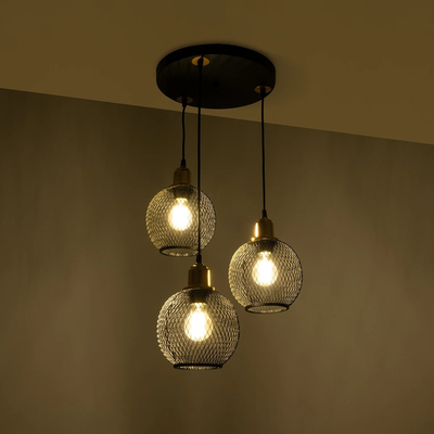 GLOBOSTAR® VIVIDUS 201-0020 Vintage Κρεμαστό Φωτιστικό Οροφής με Ντουί 3 x E27 AC 220-240V IP20 - Μαύρο & Χρυσό - Μ40 x Π40 x Υ60cm