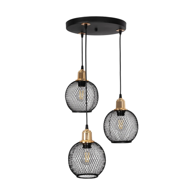 GLOBOSTAR® VIVIDUS 201-0020 Vintage Κρεμαστό Φωτιστικό Οροφής με Ντουί 3 x E27 AC 220-240V IP20 - Μαύρο & Χρυσό - Μ40 x Π40 x Υ60cm