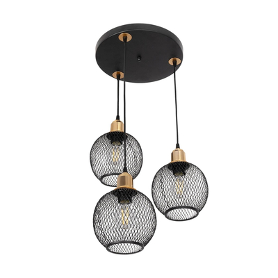 GLOBOSTAR® VIVIDUS 201-0020 Vintage Κρεμαστό Φωτιστικό Οροφής με Ντουί 3 x E27 AC 220-240V IP20 - Μαύρο & Χρυσό - Μ40 x Π40 x Υ60cm