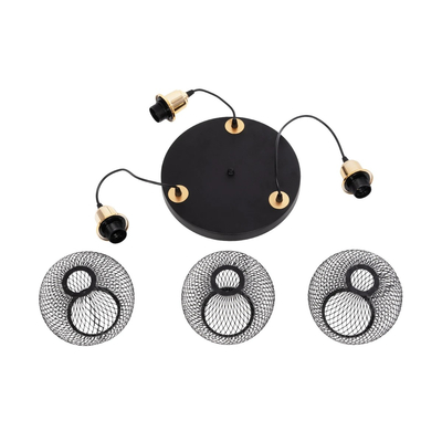 GLOBOSTAR® VIVIDUS 201-0020 Vintage Κρεμαστό Φωτιστικό Οροφής με Ντουί 3 x E27 AC 220-240V IP20 - Μαύρο & Χρυσό - Μ40 x Π40 x Υ60cm