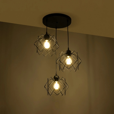 GLOBOSTAR® DAZLA 201-0024 Vintage Κρεμαστό Φωτιστικό Οροφής με Ντουί 3 x E27 AC 220-240V IP20 - Μαύρο - Μ47 x Π47 x Υ60cm