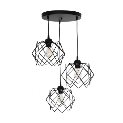 GLOBOSTAR® DAZLA 201-0024 Vintage Κρεμαστό Φωτιστικό Οροφής με Ντουί 3 x E27 AC 220-240V IP20 - Μαύρο - Μ47 x Π47 x Υ60cm