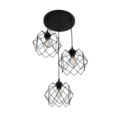 GLOBOSTAR® DAZLA 201-0024 Vintage Κρεμαστό Φωτιστικό Οροφής με Ντουί 3 x E27 AC 220-240V IP20 - Μαύρο - Μ47 x Π47 x Υ60cm