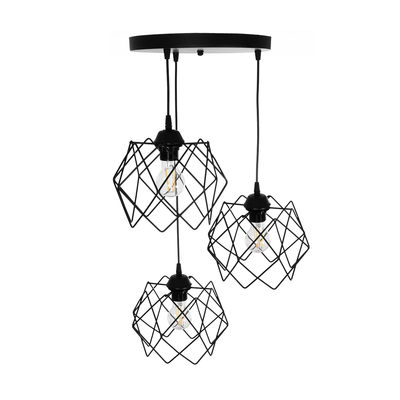 GLOBOSTAR® DAZLA 201-0024 Vintage Κρεμαστό Φωτιστικό Οροφής με Ντουί 3 x E27 AC 220-240V IP20 - Μαύρο - Μ47 x Π47 x Υ60cm