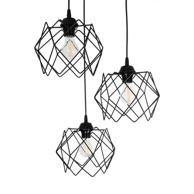GLOBOSTAR® DAZLA 201-0024 Vintage Κρεμαστό Φωτιστικό Οροφής με Ντουί 3 x E27 AC 220-240V IP20 - Μαύρο - Μ47 x Π47 x Υ60cm