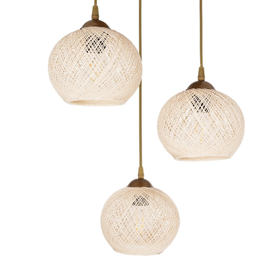 GLOBOSTAR® ILLUMIO 201-0027 Vintage Κρεμαστό Φωτιστικό Οροφής με Ντουί 3 x E27 AC 220-240V IP20 - Χρυσό & Μπεζ - Μ40 x Π40 x Υ53cm