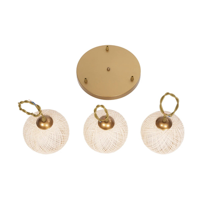 GLOBOSTAR® ILLUMIO 201-0027 Vintage Κρεμαστό Φωτιστικό Οροφής με Ντουί 3 x E27 AC 220-240V IP20 - Χρυσό & Μπεζ - Μ40 x Π40 x Υ53cm