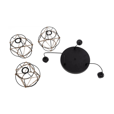 GLOBOSTAR® RAYLO 201-0048 Vintage Κρεμαστό Φωτιστικό Οροφής με Ντουί 3 x E27 AC 220-240V IP20 - Μαύρο & Μπεζ - Μ44 x Π44 x Υ73cm