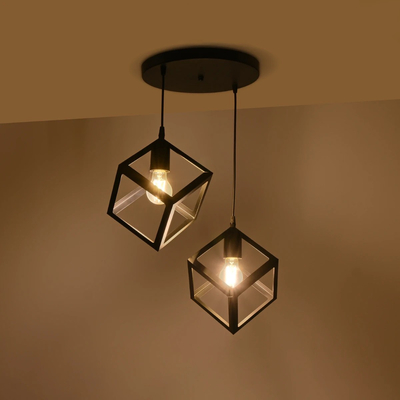 GLOBOSTAR® DISE 201-0050 Μοντέρνο Κρεμαστό Φωτιστικό Οροφής με Ντουί 2 x E27 AC 220-240V IP20 - Μαύρο - Μ50 x Π30 x Υ50cm