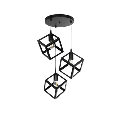 GLOBOSTAR® DISE 201-0051 Μοντέρνο Κρεμαστό Φωτιστικό Οροφής με Ντουί 3 x E27 AC 220-240V IP20 - Μαύρο - Μ48 x Π48 x Υ65cm