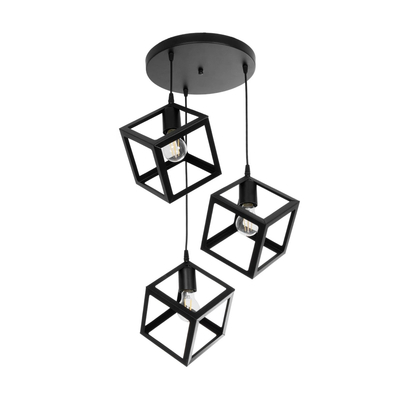 GLOBOSTAR® DISE 201-0051 Μοντέρνο Κρεμαστό Φωτιστικό Οροφής με Ντουί 3 x E27 AC 220-240V IP20 - Μαύρο - Μ48 x Π48 x Υ65cm