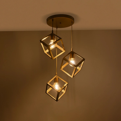 GLOBOSTAR® DISE 201-0057 Μοντέρνο Κρεμαστό Φωτιστικό Οροφής με Ντουί 3 x E27 AC 220-240V IP20 - Χρυσό - Μ48 x Π48 x Υ65cm