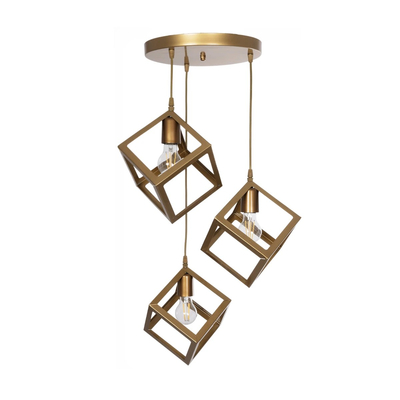 GLOBOSTAR® DISE 201-0057 Μοντέρνο Κρεμαστό Φωτιστικό Οροφής με Ντουί 3 x E27 AC 220-240V IP20 - Χρυσό - Μ48 x Π48 x Υ65cm