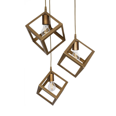 GLOBOSTAR® DISE 201-0057 Μοντέρνο Κρεμαστό Φωτιστικό Οροφής με Ντουί 3 x E27 AC 220-240V IP20 - Χρυσό - Μ48 x Π48 x Υ65cm