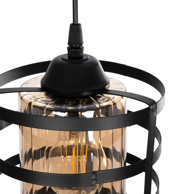 GLOBOSTAR® SOLON 201-0060 Μοντέρνο Κρεμαστό Φωτιστικό Οροφής με Ντουί 1 x E27 AC 220-240V IP20 - Μαύρο & Μελί - Μ16 x Π16 x Υ26cm