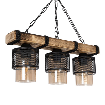 GLOBOSTAR® GLORA 201-0009 Vintage Κρεμαστό Φωτιστικό Οροφής με Ντουί 3 x E27 AC 220-240V IP20 - Μπεζ & Μαύρο - Μ50 x Π12 x Υ21cm