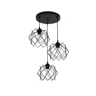 GLOBOSTAR® DAZLA 201-0024 Vintage Κρεμαστό Φωτιστικό Οροφής με Ντουί 3 x E27 AC 220-240V IP20 - Μαύρο - Μ47 x Π47 x Υ60cm