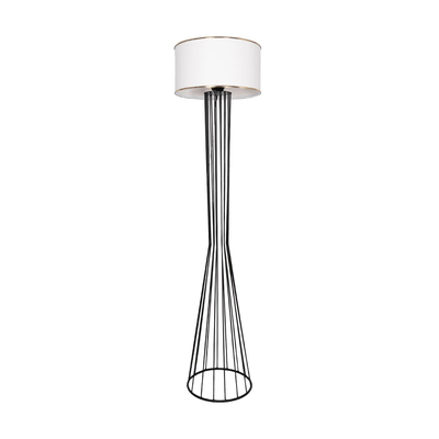 GloboStar® NOVA 201-0036 Μοντέρνο Επιδαπέδιο Φωτιστικό 1 x E27 IP20 Μαύρο Μεταλλό με Λευκό Ύφασμα - Μ36 x Π36 x Υ148cm