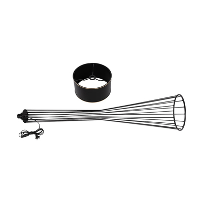 GloboStar® NOVA 201-0037 Μοντέρνο Επιδαπέδιο Φωτιστικό 1 x E27 IP20 Μαύρο Μεταλλό με Μαύρο Ύφασμα - Μ36 x Π36 x Υ148cm