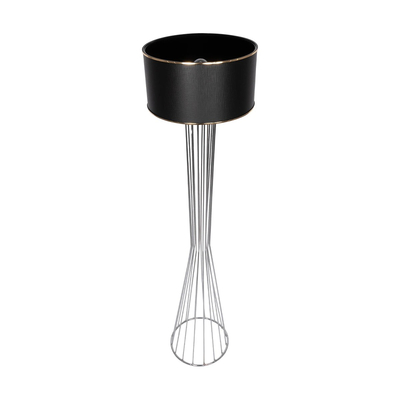 GloboStar® NOVA 201-0039 Μοντέρνο Επιδαπέδιο Φωτιστικό 1 x E27 IP20 Ασημί Μεταλλό με Μαύρο Ύφασμα - Μ36 x Π36 x Υ148cm