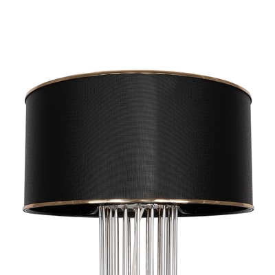 GloboStar® NOVA 201-0039 Μοντέρνο Επιδαπέδιο Φωτιστικό 1 x E27 IP20 Ασημί Μεταλλό με Μαύρο Ύφασμα - Μ36 x Π36 x Υ148cm