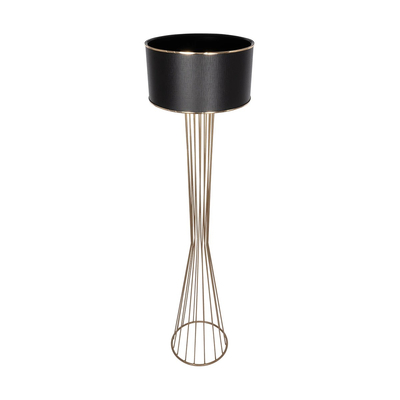 GloboStar® NOVA 201-0041 Μοντέρνο Επιδαπέδιο Φωτιστικό 1 x E27 IP20 Χρυσό Μέταλλο με Μαύρο Ύφασμα - Μ36 x Π36 x Υ148cm