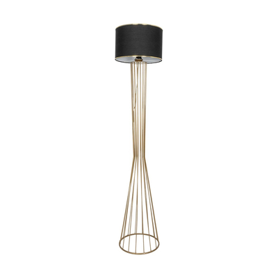 GloboStar® NOVA 201-0042 Μοντέρνο Επιδαπέδιο Φωτιστικό 1 x E27 IP20 Χρυσό Μεταλλό με Μαύρο Ύφασμα - Μ32 x Π32 x Υ152cm