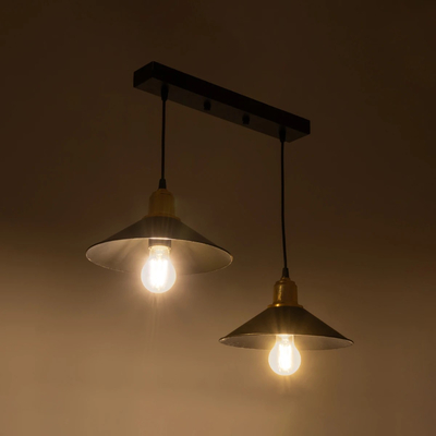 GLOBOSTAR® LUCANA 201-0043 Vintage Κρεμαστό Φωτιστικό Οροφής με Ντουί 2 x E27 AC 220-240V IP20 - Μαύρο & Χρυσό - Μ57 x Π25 x Υ26cm